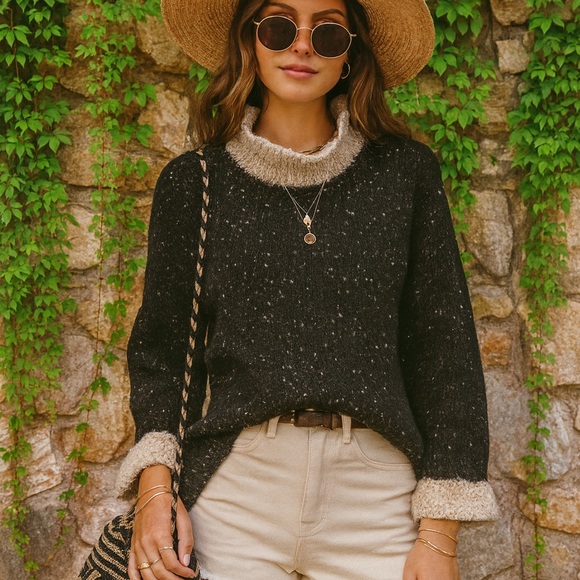 Country Club Sweaters - VINTAGE COUNTRY CLUB Hand Knit Turtleneck Sweater from Ireland, S